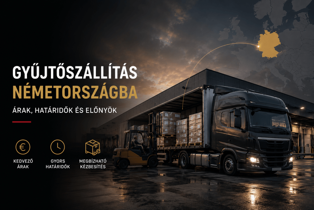 Gyűjtőszállítás Németországba raklapos áruval modern kamion és raktári rakodás közben